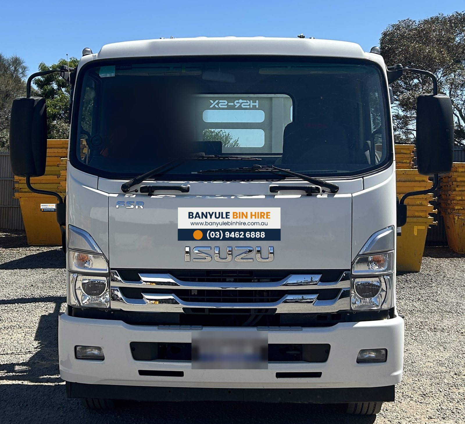 Banyule Bin Hire small skip truck, front view
